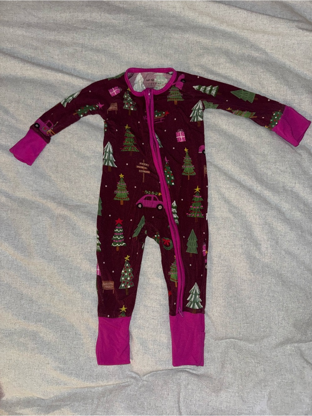 Little Sleepies Burgundy Holiday One-Piece with Pink Trim